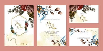 plantilla de fondo de tarjeta de invitación de boda de flores hermosas de lujo vector