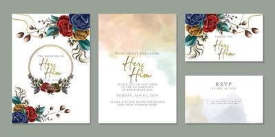 Luxury beautiful flowers wedding invitation card background template vector