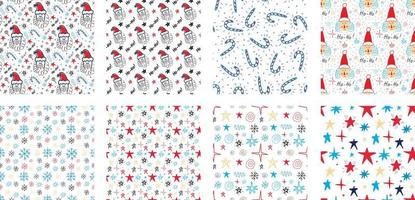 Collection of Christmas seamless patterns in the style of doodle vector