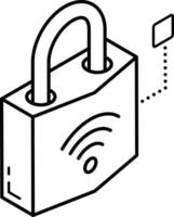 An outline isometric icon of digital lock vector