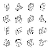 Set of Security Outline Isometric Icons vector