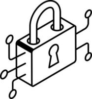 An outline isometric icon of digital lock vector