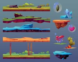 Game ui elements of ground, floating island, items vector