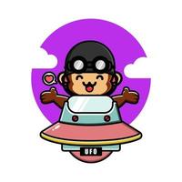 Cute monkey on spaceship ufo vector