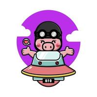 Cute pig on spaceship ufo vector