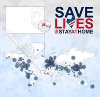 World Map with cases of Coronavirus focus on Cape Verde, COVID-19 disease in Cape Verde. Slogan Save Lives with flag of Cape Verde. vector