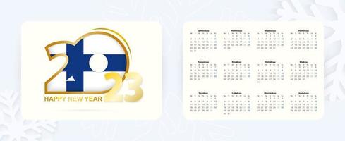 calendario de bolsillo horizontal 2023 en idioma finlandés. icono de año nuevo 2023 con bandera de finlandia. vector