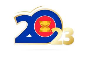 Year 2023 with ASEAN Flag pattern. vector