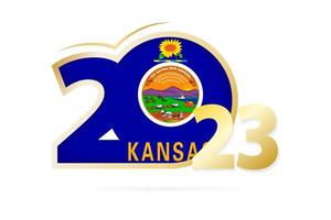 Year 2023 with Kansas Flag pattern. vector