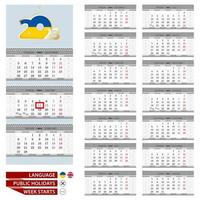 Wall calendar planner template for 2023 year. Ukrainian and English language. Week starts from Monday. vector