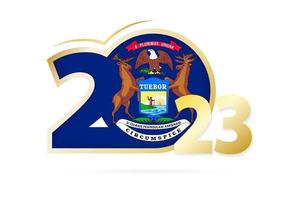 Year 2023 with Michigan Flag pattern. vector