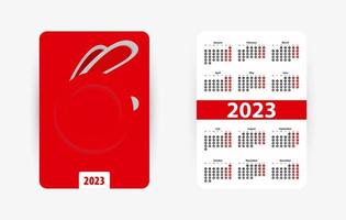 Pocket Vertical Calendar for 2023 year. Calendar with Chinese Zodiac Symbol of the Year Rabbit. vector