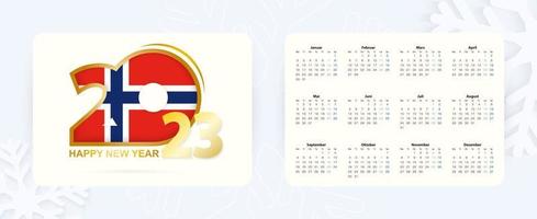 calendario de bolsillo horizontal 2023 en idioma noruego. icono de año nuevo 2023 con bandera de noruega. vector