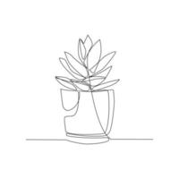 Vector illustration of a cactus in a pot drawn in a line-art style