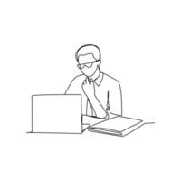 Vector illustration of an employee at the computer drawn in line-art style