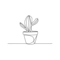 Vector illustration of a cactus in a pot drawn in a line-art style