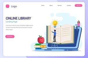 Online library concept, online library for education, online reference concept, book, literature or elearning. Flat vector template