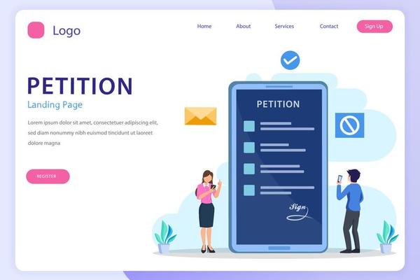 Petition form concept. People signing and spreading petition or complaint. flat vector