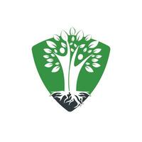 diseño de logotipo de árbol genealógico y raíces. diseño del logotipo del icono del símbolo del árbol genealógico vector