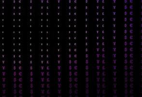 patrón de vector púrpura oscuro con eur, usd, gbp, jpy.