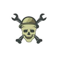 Skull with two crossed wrench vector logo design.