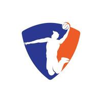 Basketball Sport vector logo design. Basketball player slam dunk design vector.