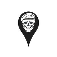 combinación de logotipo de puntero de mapa y cráneo vectorial. símbolo o icono del localizador muerto y gps. vector