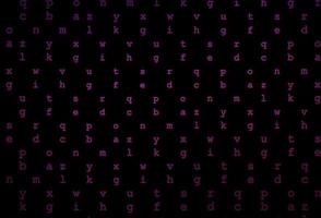 Dark pink vector background with signs of alphabet.