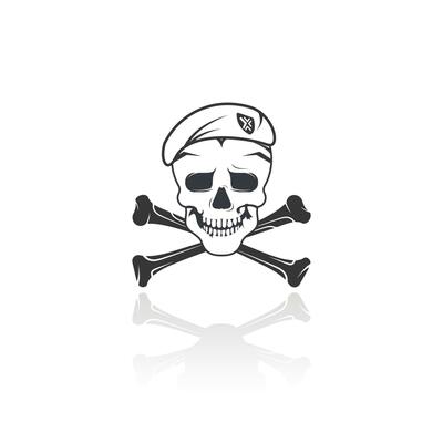 Human skull with two crossed bones vector logo design.