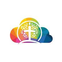 Abstract cloud and tree religious cross symbol icon vector design. Church and Christian organization logo.