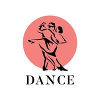 Dancing couple man and woman vector illustration, logo, icon for dansing school, party. White, Pink and black.