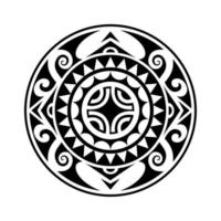 Round tattoo geometric ornament with swastika maori style. Black and white vector