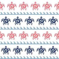 Seamless pattern with sea turtles. Marine life. Maori pattern. Stylish background. Blue and white. vector