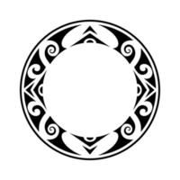 Round Maori geometrical round border frame design. Black and white vector