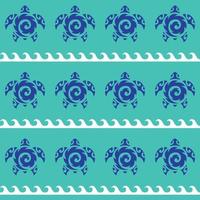 Seamless pattern with sea turtles. Marine life. Maori pattern. Stylish background. Blue and white. vector