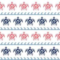 Seamless pattern with sea turtles. Marine life. Maori pattern. Stylish background. Blue and white. vector