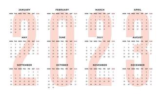 Monthly desk calendar template for 2023 year. Week starts on Monday vector