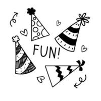 festive funny party hats hand drawn scandinavian style. Set of elements. vector