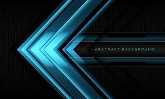 Abstract blue arrow black cyber geometric line banner on black hexagon mesh pattern design ultramodern luxury futuristic technology background vector