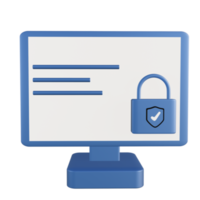 Computer with blue padlock 3d icon, suitable for additional elements in template, poster and banner designs png