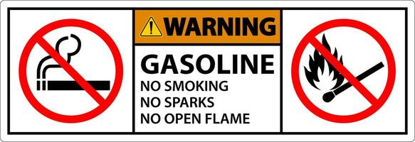 Warning Gasoline No Smoking Sparks Or Open Flames Sign vector