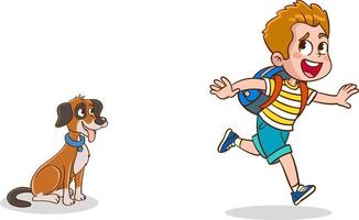 boy running from dog vector illustration