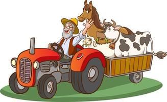 farmer driving tractor vector illustration