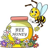 cute bees and honey jar vector