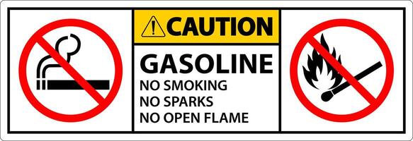 Caution Gasoline No Smoking Sparks Or Open Flames Sign vector