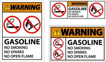 Warning Gasoline No Smoking Sparks Or Open Flames Sign vector