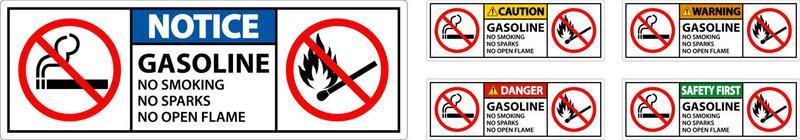 Gasoline No Smoking Sparks Or Open Flames Sign vector