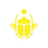 eps10 yellow vector Egyptian scarab beetle solid art icon isolated on white background. Winged scarab and sun symbol in a simple flat trendy modern style for your website design, logo, and mobile app