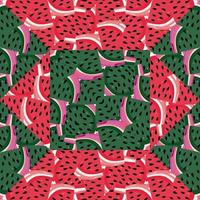 rebanadas de sandía abstracta mosaico de patrones sin fisuras. Fondo de pantalla sin fin de piel creativa. vector