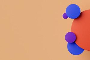 Textured colored circles shapes on yellow background 3d render. photo